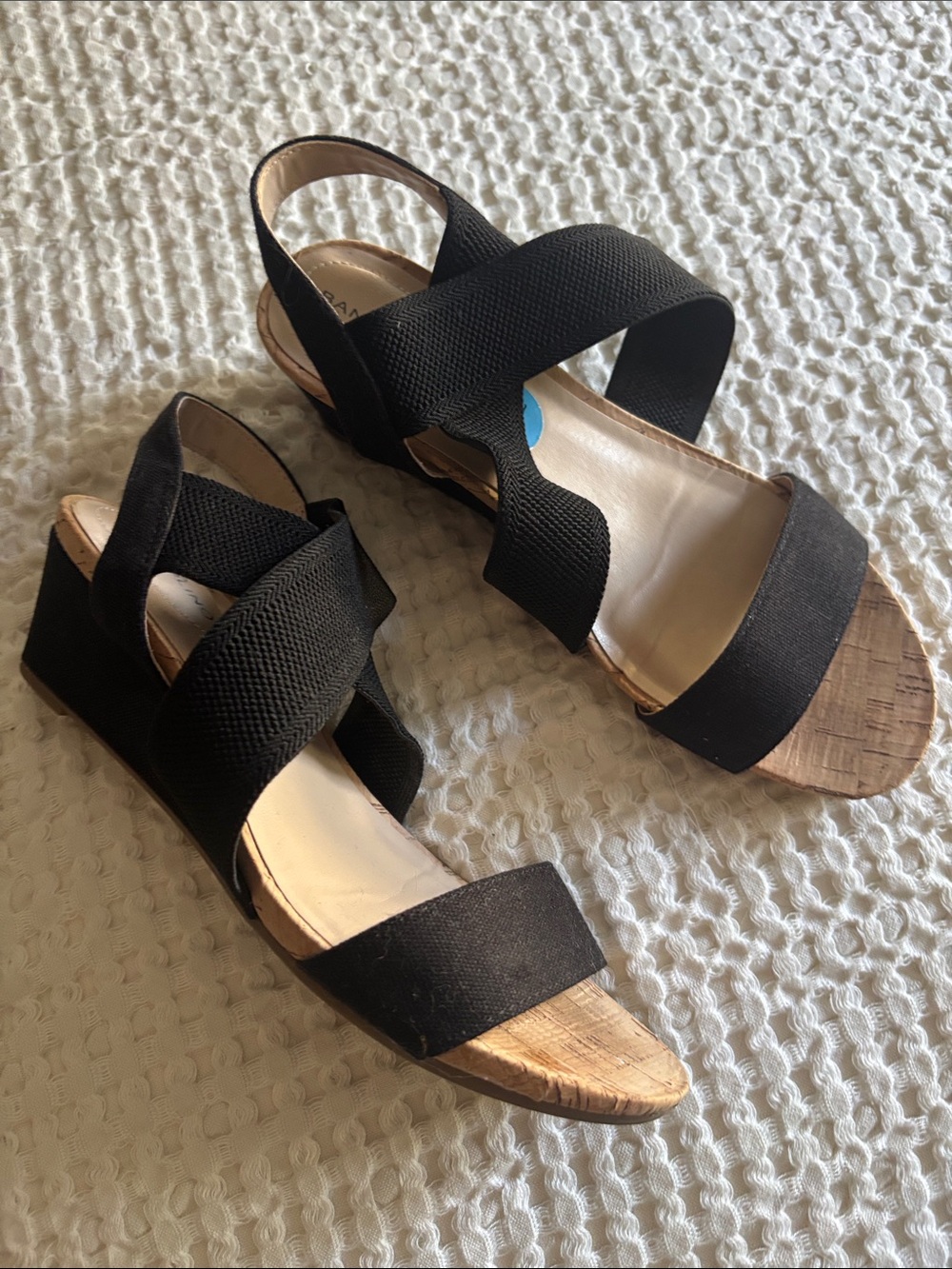 Bandolino Black Elastic Strap Wedge Sandals Sz 6.5 BNileen2-M